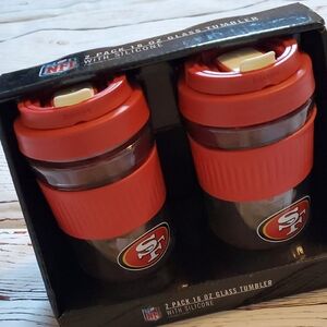 🆕️ NFL SAN FRANCISCO 49ERS Glass Tumblers with Red Silicone Lids ❤️💛